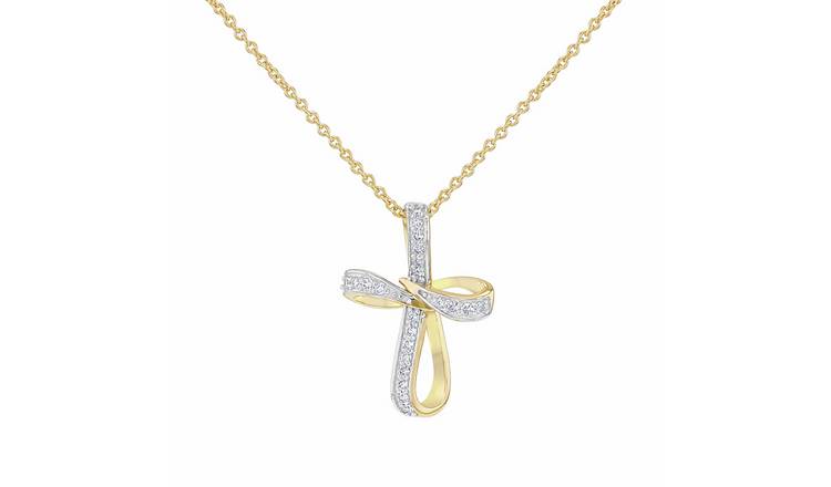 Revere Gold Plated Sterling Silver 0.22ct Diamond Cross Pendant Necklace