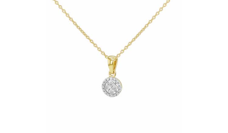 Revere Gold Plated Sterling Silver 0.11ct Diamond Halo Pendant Necklace