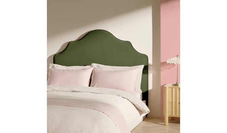 Habitat Daphne Velvet Double Headboard - Olive