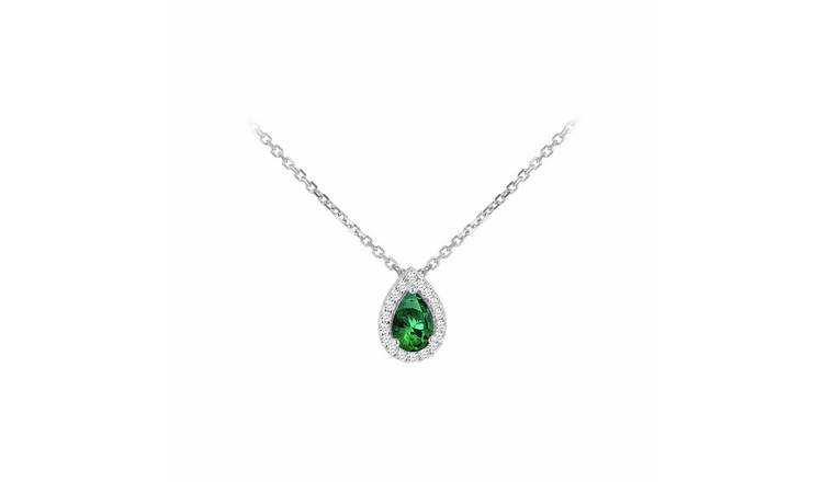 Revere Sterling Silver Teardrop Green Cubic Zirconia Necklace