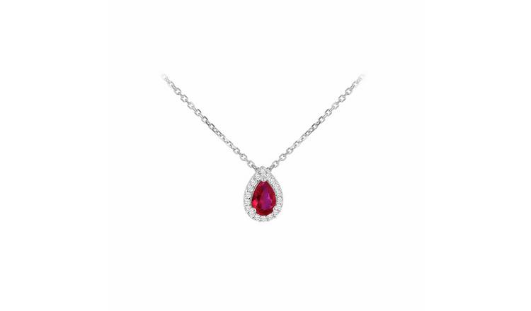 Revere Sterling Silver Teardrop Red Cubic Zirconia Necklace