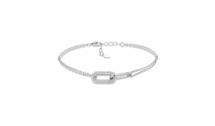 Revere Sterling Silver With Rhodium Plated Cubic Zirconia Link Bracelet