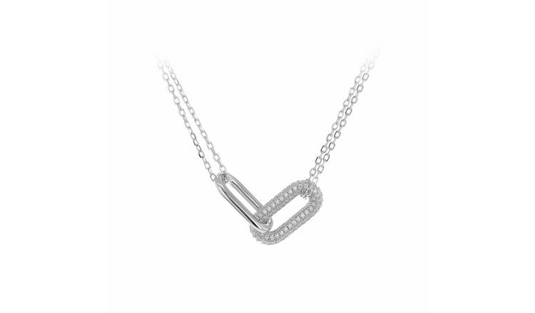 Revere Sterling Silver Rhodium Plated Cubic Zirconia Link Pendant Necklace