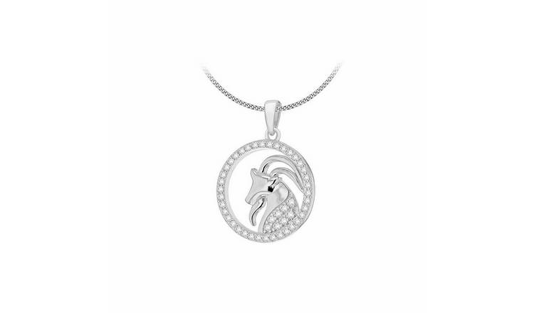 Revere Sterling Silver Rhodium Plated Aries Zodiac Pendant Necklace