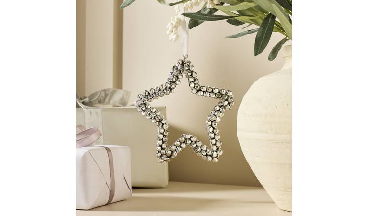 Argos Home Silver Jingle Bell Star Hanging Christmas Ornament