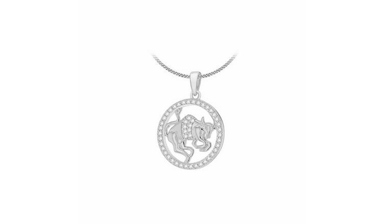 Revere Sterling Silver Rhodium Plated Taurus Zodiac Pendant Necklace