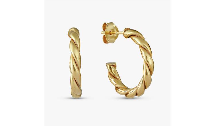 Revere 9ct Gold Plated Sterling Silver Twisted Hoop Earrings