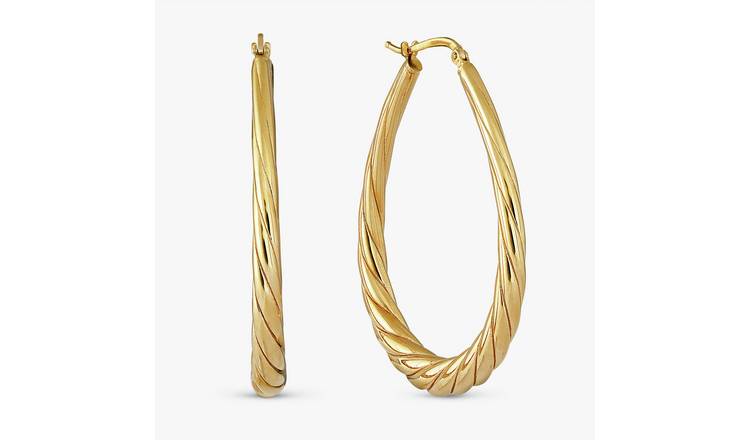 Revere 9ct Gold Plated Twisted Oval Hoop Earrings 