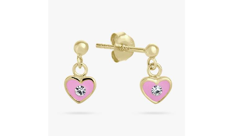 Revere Gold Plated Silver Pink Enamel Heart Stud Earrings