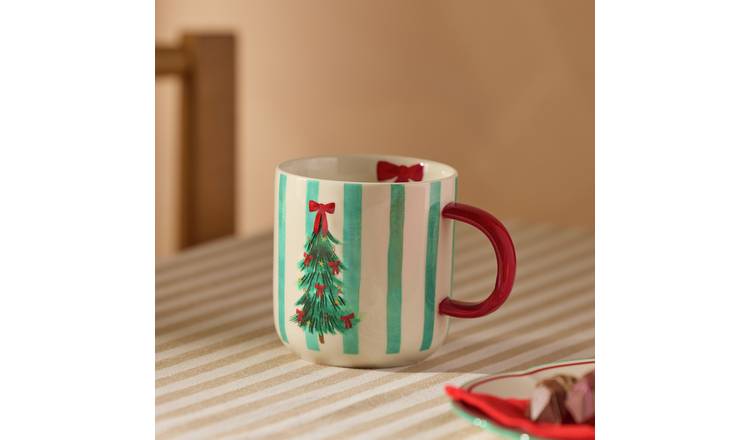Argos Home Tree Striped Stoneware Mug - Green