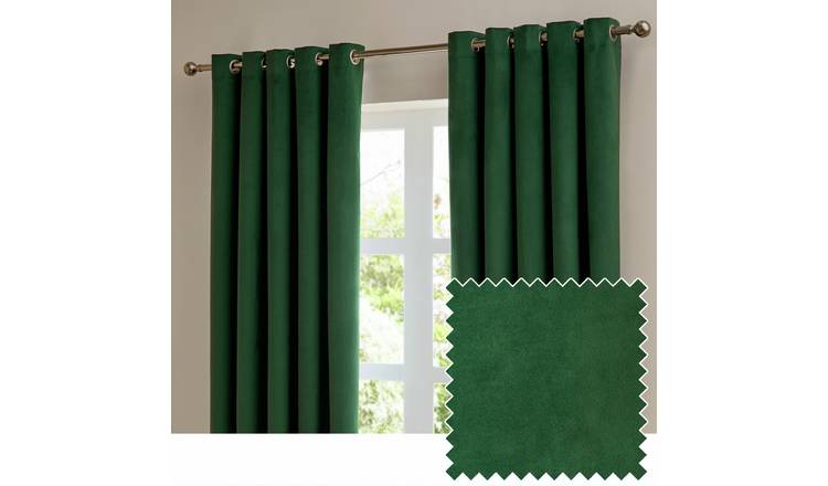 Furn Ultimate Velvet Blackout Eyelet Curtains - Emerald Green - 117x137cm