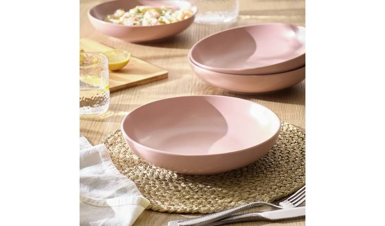 Habitat 4 Piece Matte Stoneware Pasta Bowls - Pink