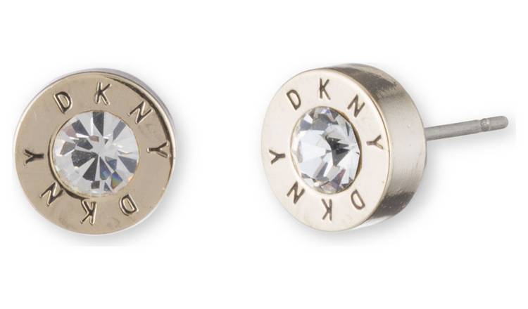 DKNY Logo Crystal Gold Tone Stud Earrings