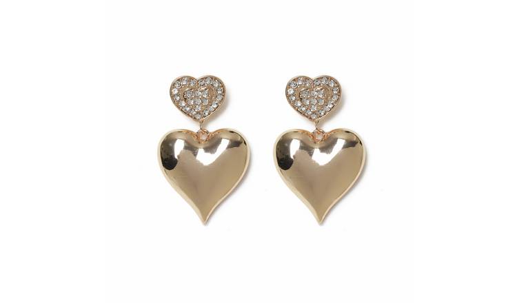 Freedom Gold Crystal Double Heart Drop Earrings