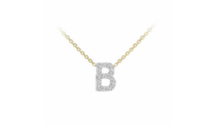 Revere 9ct Yellow Gold 0.07ct Diamond Pendant Necklace With Mini Initial B