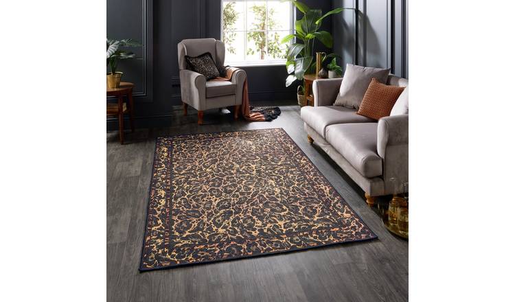 Laurence Llewelyn Bowen Leopard Black and Orange Flatweave Runner - 61x230cm