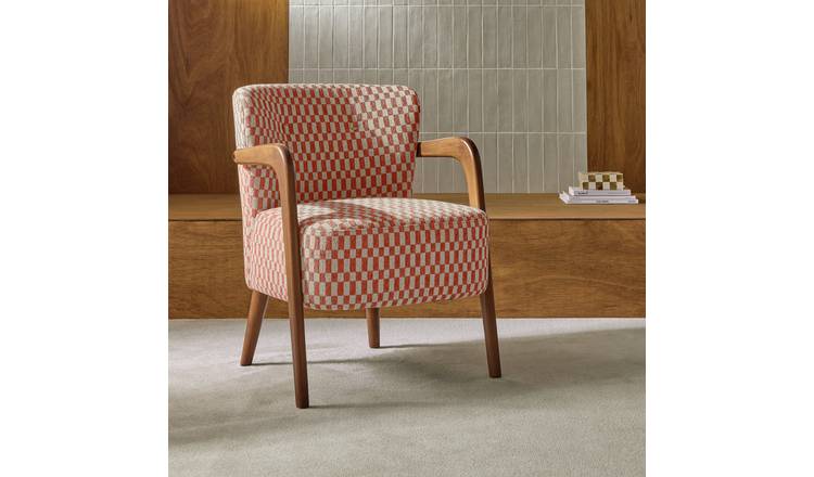 Habitat Yanni ll Jacquard Check Fabric Accent Chair - Rust