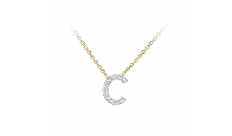 Revere 9ct Yellow Gold 0.05ct Diamond Pendant Necklace With Mini Initial C