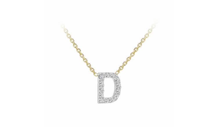 Revere 9ct Yellow Gold 0.06ct Diamond Pendant Necklace With Mini Initial D