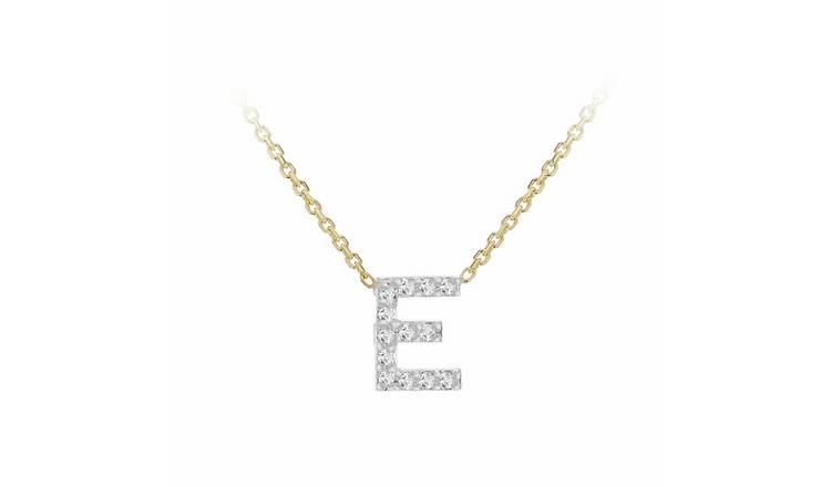 Revere 9ct Yellow Gold 0.06ct Diamond Pendant Necklace With Mini Initial E