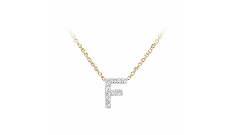 Revere 9ct Yellow Gold 0.05ct Diamond Pendant Necklace With Mini Initial F
