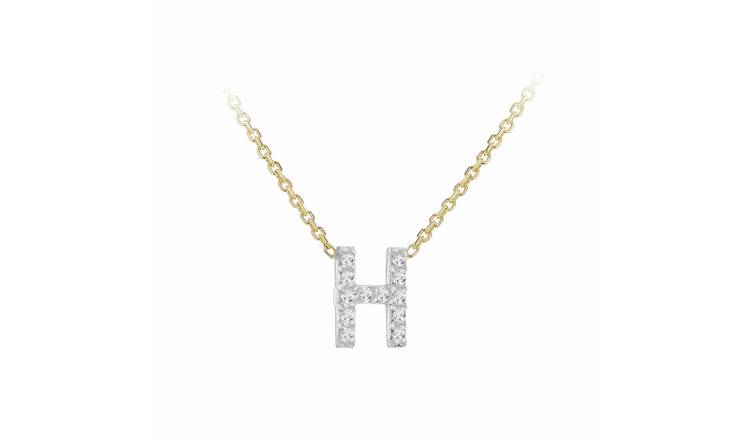 Revere 9ct Yellow Gold 0.06ct Diamond Pendant Necklace With Mini Initial H