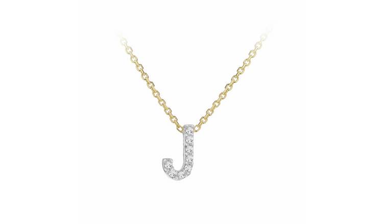 Revere 9ct Yellow Gold 0.04ct Diamond Pendant Necklace With Mini Initial J