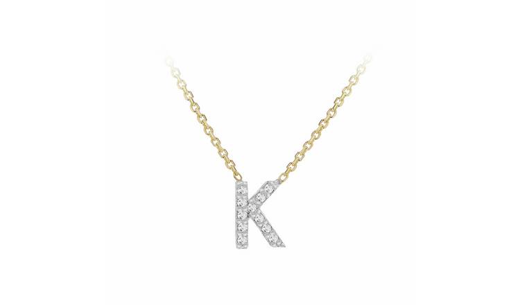 Revere 9ct Yellow Gold 0.05ct Diamond Pendant Necklace With Mini Initial K