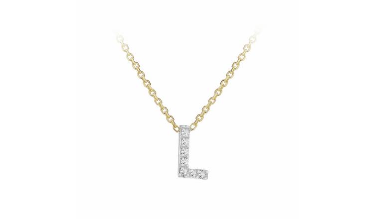 Revere 9ct Yellow Gold 0.04ct Diamond Necklace with Mini Initial L