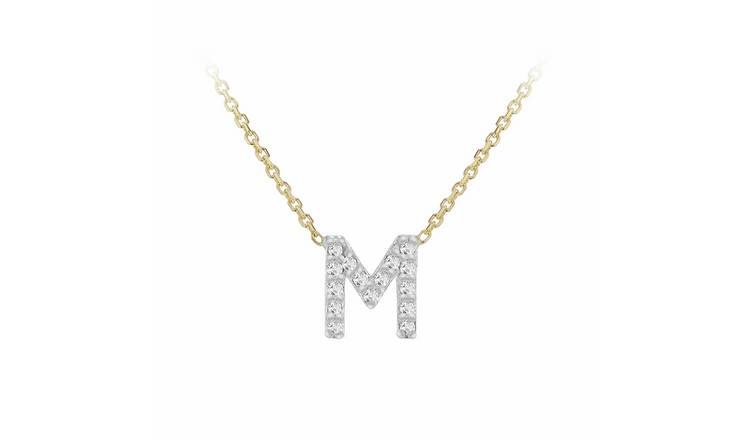 Revere 9ct Yellow Gold 0.08ct Diamond Necklace with Mini Initial M