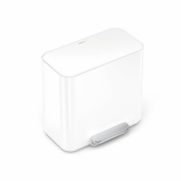 Simplehuman 15 Litre Stainless Steel Mini Recycler Pedal Bin - White 0