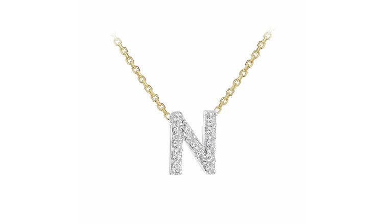 Revere 9ct Yellow Gold 0.06ct Diamond Necklace with Mini Initial N