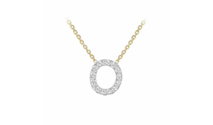 Revere 9ct Yellow Gold 0.06ct Diamond Necklace with Mini Initial O