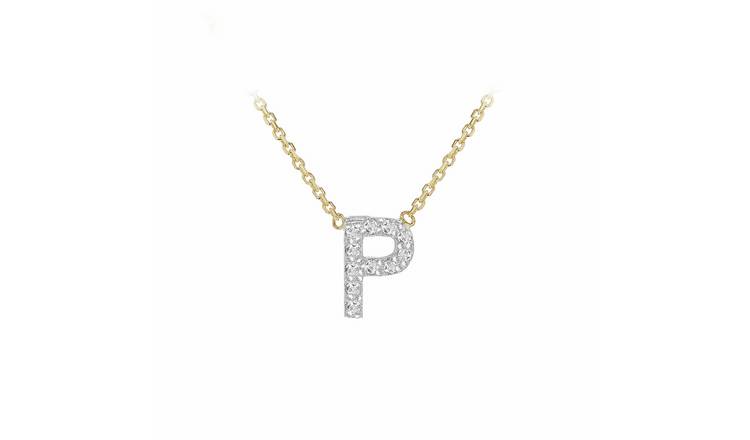 Revere 9ct Yellow Gold 0.05ct Diamond Necklace with Mini Initial P