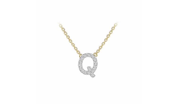 Revere 9ct Yellow Gold 0.08ct Diamond Necklace with Mini Initial Q