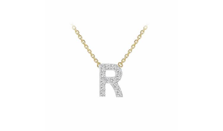 Revere 9ct Yellow Gold 0.06ct Diamond Necklace with Mini Initial R