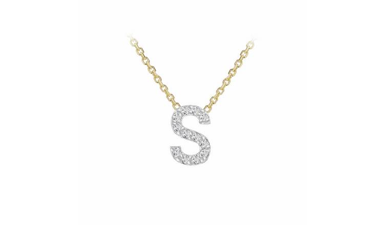 Revere 9ct Yellow Gold 0.06ct Diamond Necklace with Mini Initial S