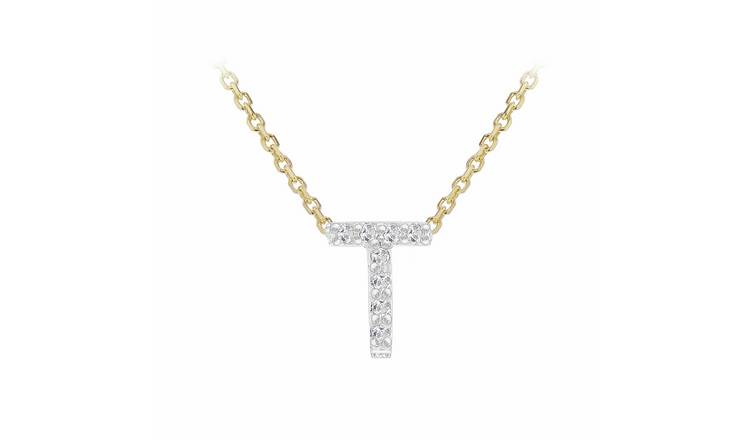 Revere 9ct Yellow Gold 0.04ct Diamond Necklace With Mini Initial T