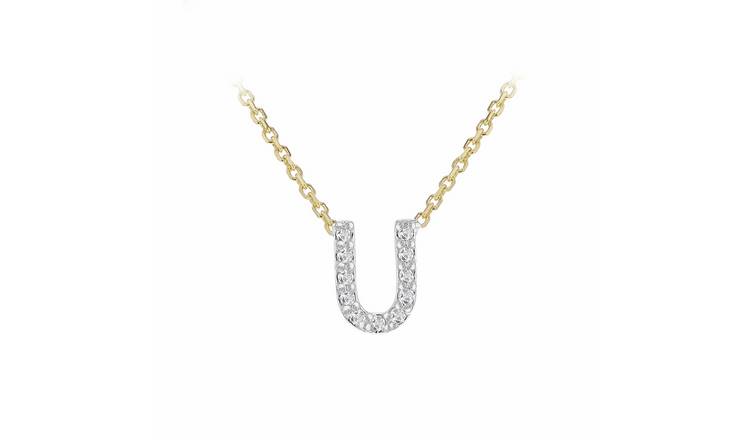 Revere 9ct Yellow Gold 0.06ct Diamond Necklace with Mini Initial U