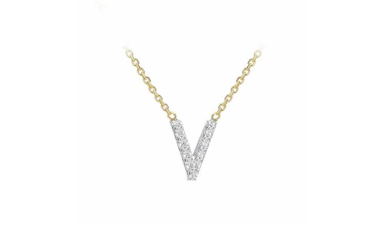 Revere 9ct Yellow Gold 0.05ct Diamond Necklace with Mini Initial V