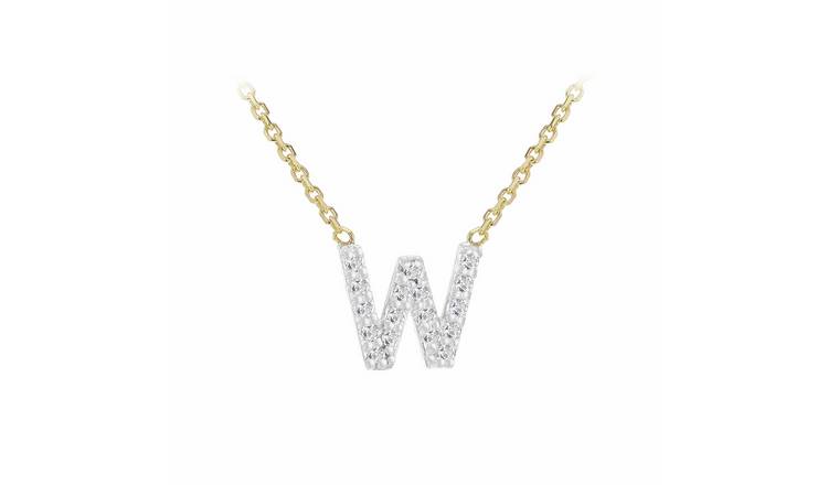 Revere 9ct Yellow Gold 0.08ct Diamond Necklace with Mini Initial W