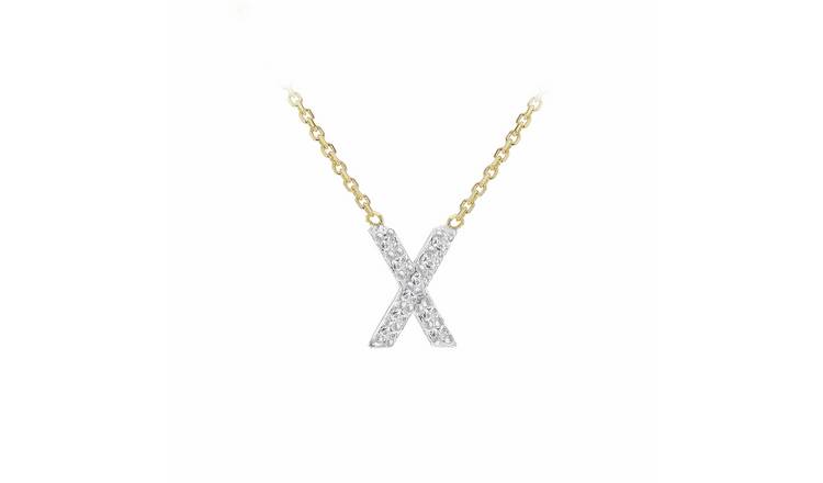Revere 9ct Yellow Gold 0.05ct Diamond Necklace with Mini Initial X