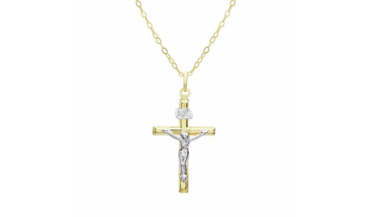 Revere 9ct Two Colour Gold Crucifix Pendant Necklace Chain