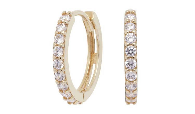 Revere 9ct Gold Cubic Zirconia Claw Set Hoop Earrings