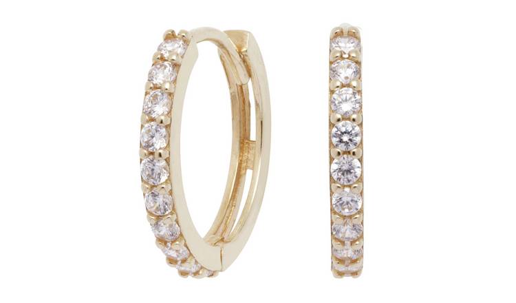 Buy Revere 9ct Gold Cubic Zirconia Claw Set Hoop Earrings | Womens ...