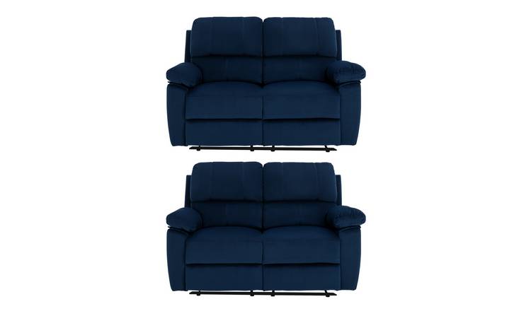 Argos Home Toby Pair of Velvet 2 Seater Recliner Sofa- Navy