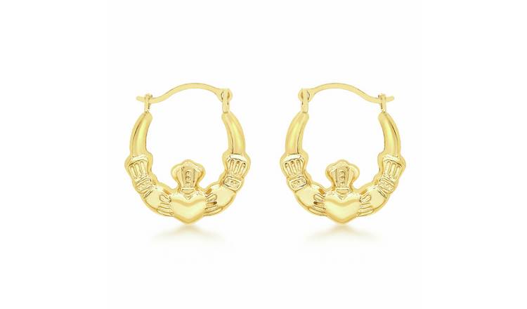 Revere 9ct Yellow Gold Claddagh Creole Earrings