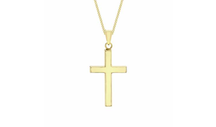 Revere 9ct Yellow Gold Cross Pendant Curb Necklace Chain
