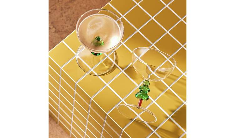 Habitat Christmas Tree Set of 2 Champagne Coupe - Green