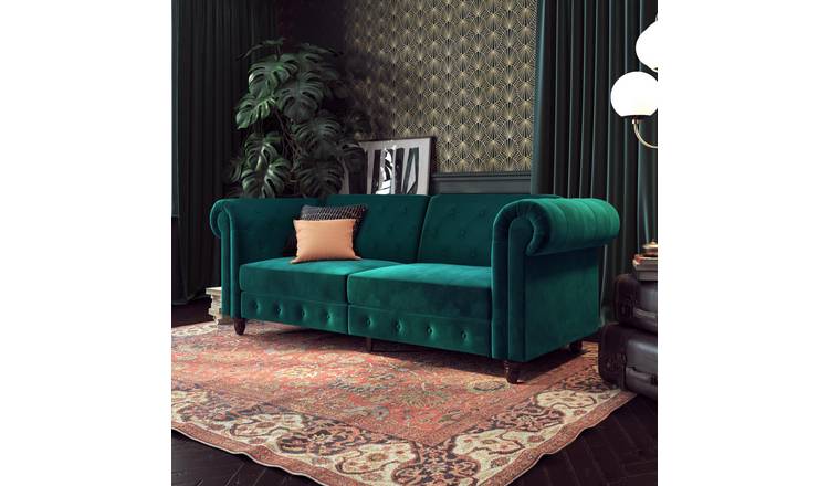 Dorel Felix Chesterfield Velvet Chaise Sofa Bed - Teal